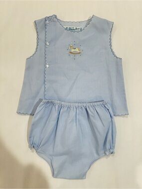 Feltman Brothers Classic Light Blue Diaper Cover Set with Rocking Horse Detail
